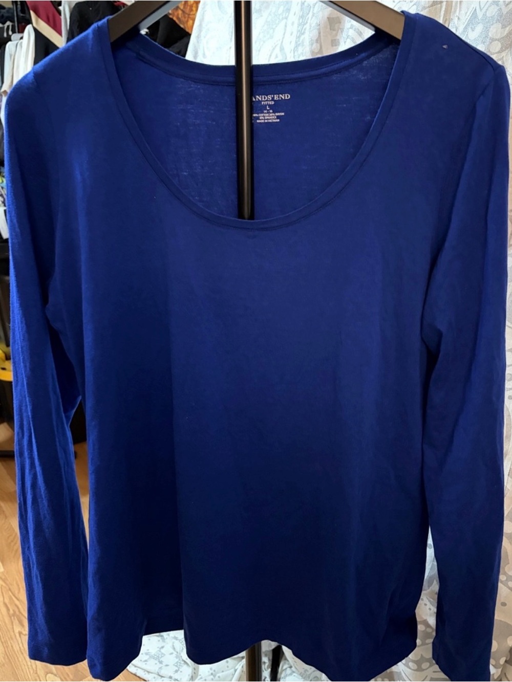 💙 Lands' End Royal Blue Long Sleeve Fitted Scoop Neck Top | Large 14-16 💙